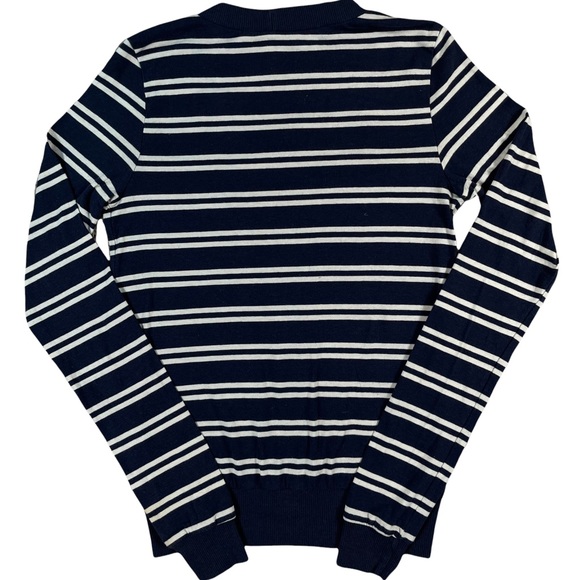 Heart & Hips size medium navy blue & white striped cardigan sweater half button - Picture 7 of 11